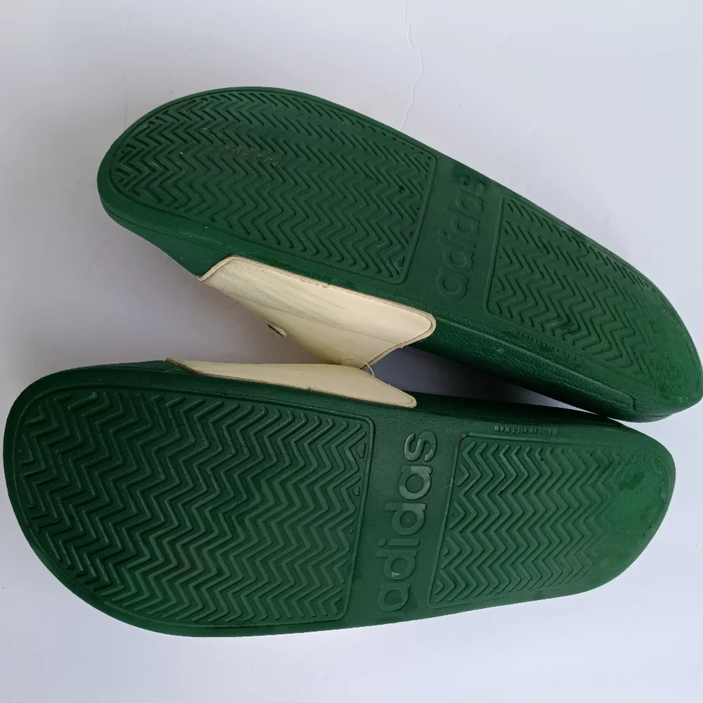 Adidas Adilette Mens Green & White Cloudfoam Shower Soccer Slides Size 11